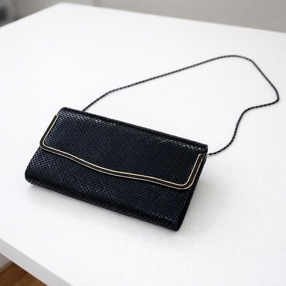 Vintage 80s Black Beaded Sequin Clutch